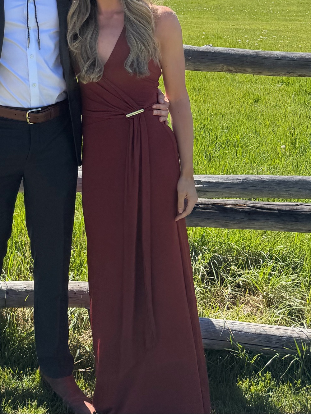 Meshki Rust Gown with Gold Accent